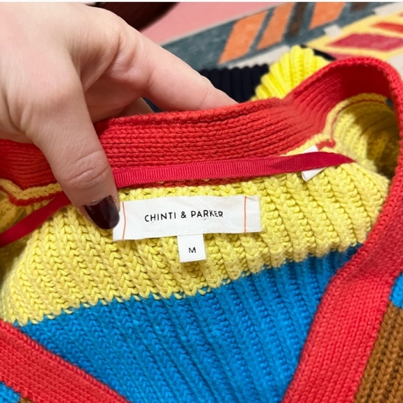 Chinti & Parker Rainbow Riviera Stripe Chunky Knit Cardigan, fit like XL - Picture 4 of 9